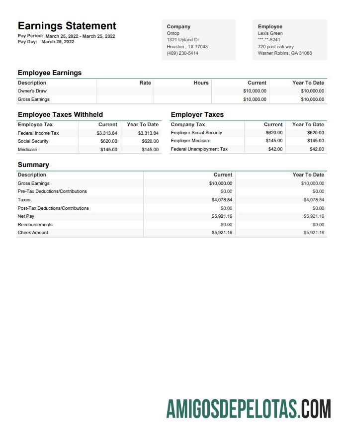 Declaração de lucros da empresa Ontop em PDF e Words exemplo real